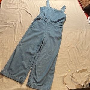 Loft blue jean jumpsuit 23.5 inseam,back zipper w/clasp,size 4,2 front pockets